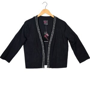 Love,‎ Carmen Carson Kressley Black Beaded Open Front Cardigan Sweater Size S